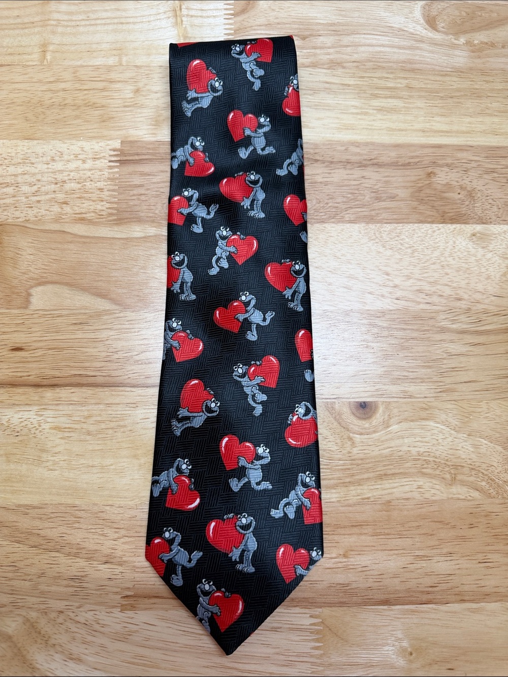 Sesame Street Black Tie with Red Hearts and Gray Elmo